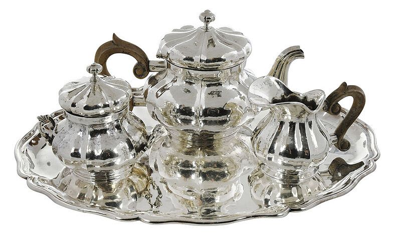 Appraisal: Three Piece Italian Silver Tea Service With Tray Italian th