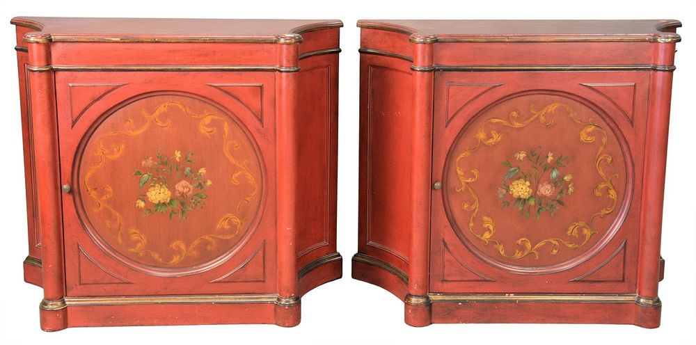 Appraisal: Pair of Adams Style Cabinets in red paint having painted