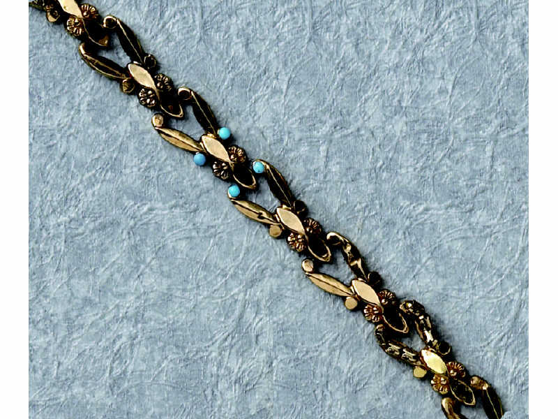 Appraisal: ANTIQUE TURQUOISE BRACELET k yellow gold Late Victorian link bracelet