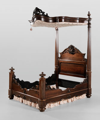 Appraisal: American Victorian Rosewood and Mahogany Carved Half-Tester Bed attributed to