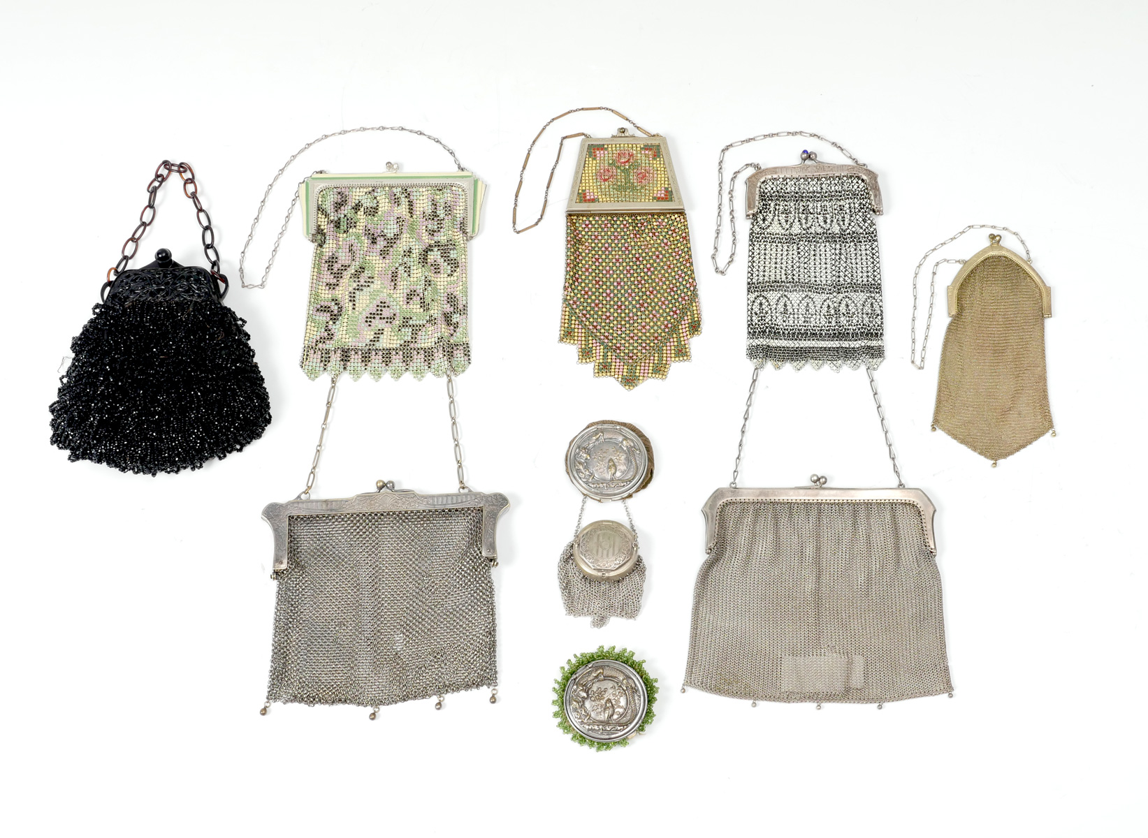 Appraisal: PC VINTAGE MESH BEADED PURSE COLLECTION Various shapes and sizes