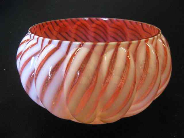 Appraisal: Cranberry Opalescent Art Glass Bowl ribbed with swirl design ''