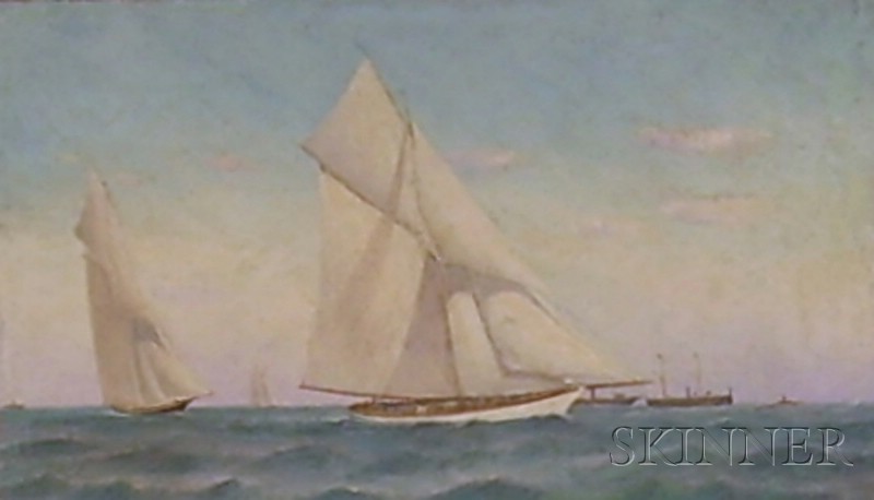 Appraisal: Unframed Oil on Canvas Yachting View Attributed to Wesley Elbridge