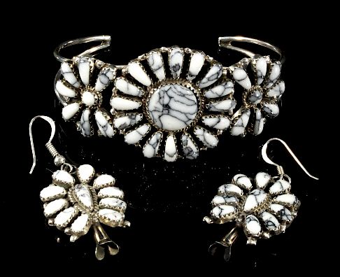 Appraisal: Signed Navajo White Buffalo Sterling Jewelry Set Available in this