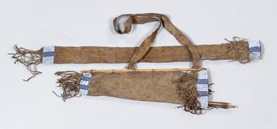 Appraisal: Beaded quiver and bow sheath sinew sewn leather with beads