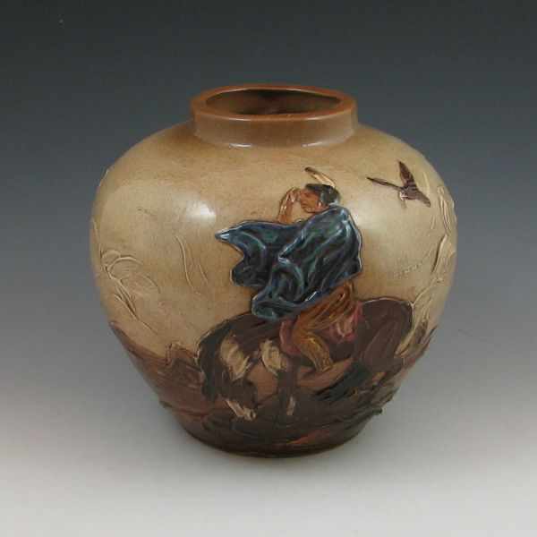 Appraisal: Rick Wisecarver vase with high relief decoration of a Native