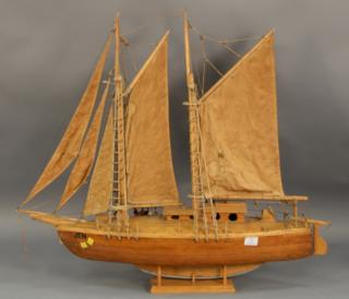 Appraisal: Large vintage sailing boat model with cloth sails ht in