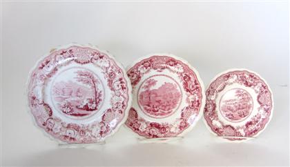 Appraisal: Three small historical pink transferware plates william adam son tunstall