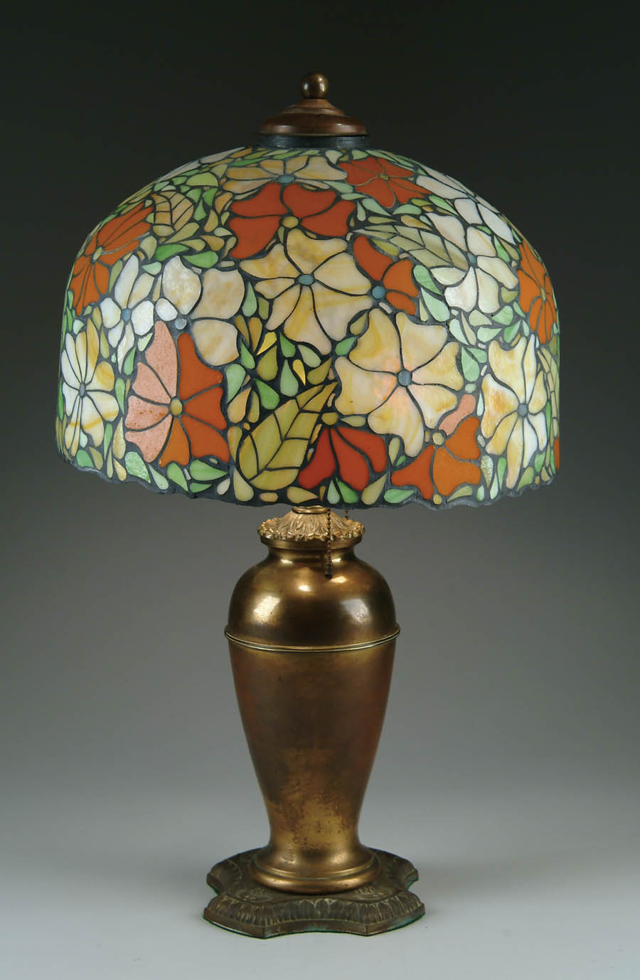 Appraisal: MOSAIC TABLE LAMP Contemporary mosaic shade is covered with orange