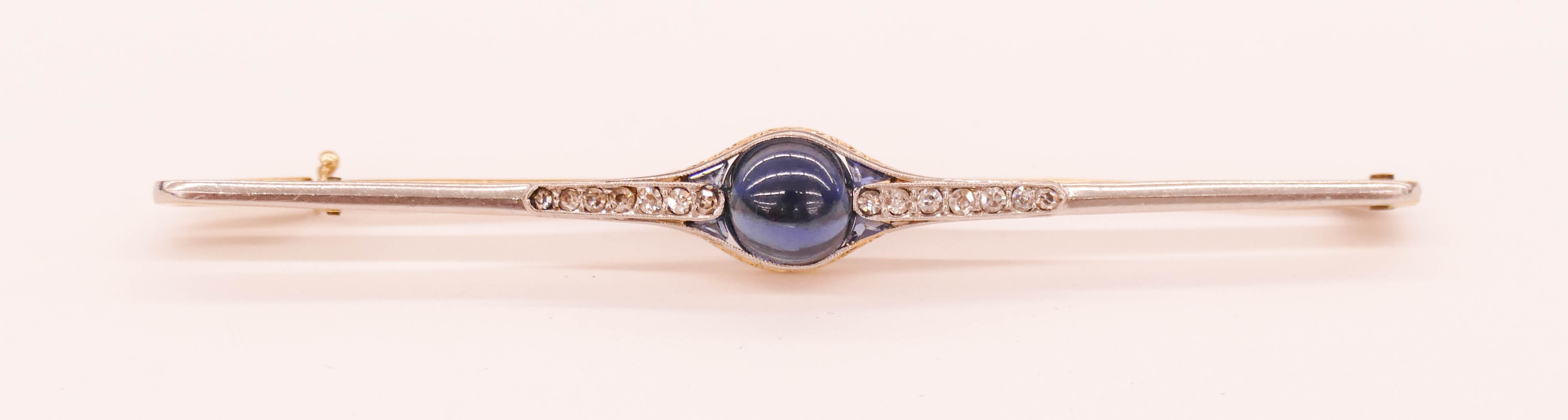 Appraisal: Lady's k Sapphire and Diamond Art Deco Bar Pin ''