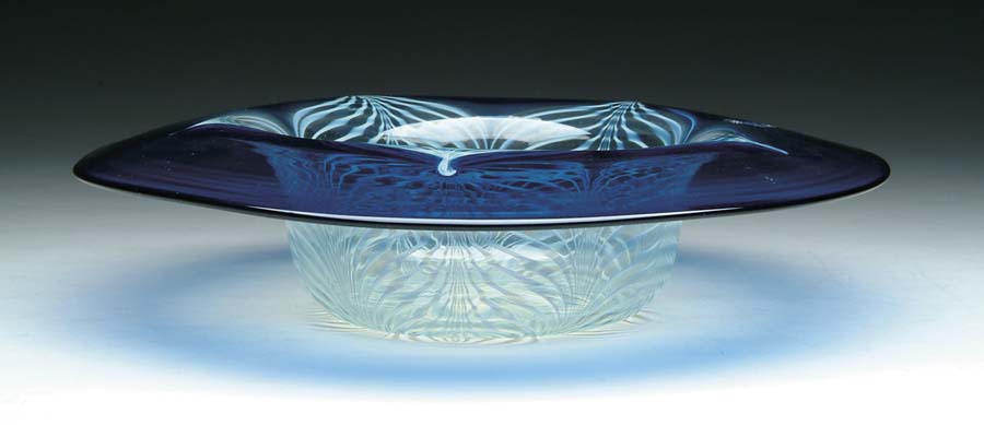 Appraisal: DURAND CENTERPIECE BOWL Cobalt blue with a pulled feather design