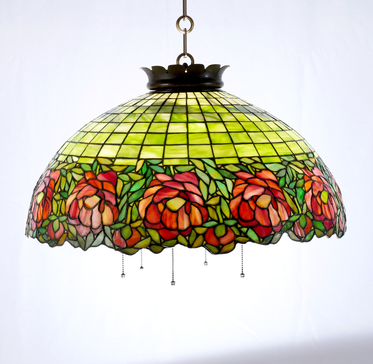 Appraisal: LARGE LEADED GLASS VINTAGE TIFFANY WILLIAMSON STYLE CHANDELIER Large stained