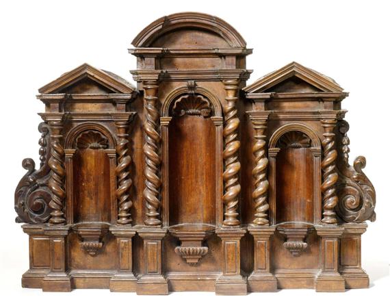 Appraisal: MODEL FOR AN ALTAR Baroque Italy th century Carved walnut