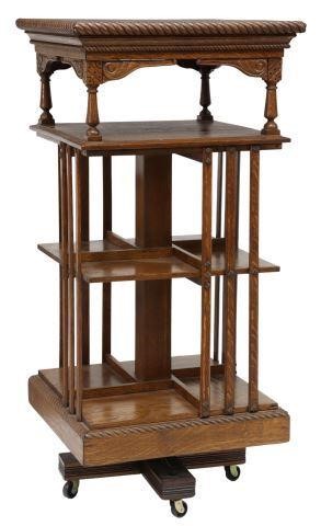 Appraisal: American quartersawn oak rotating bookstand th c with rope twist