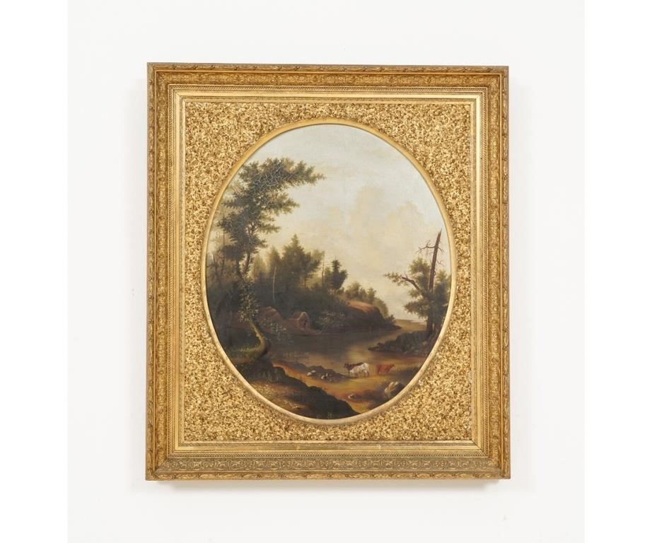 Appraisal: Victorian oil on canvas oval form of a landscape with