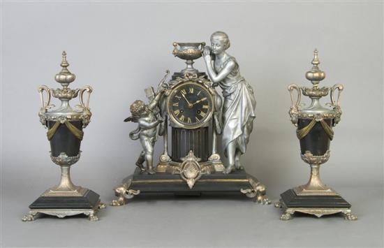 Appraisal: A Victorian Slate and Cast Metal Figural Clock Garniture Height