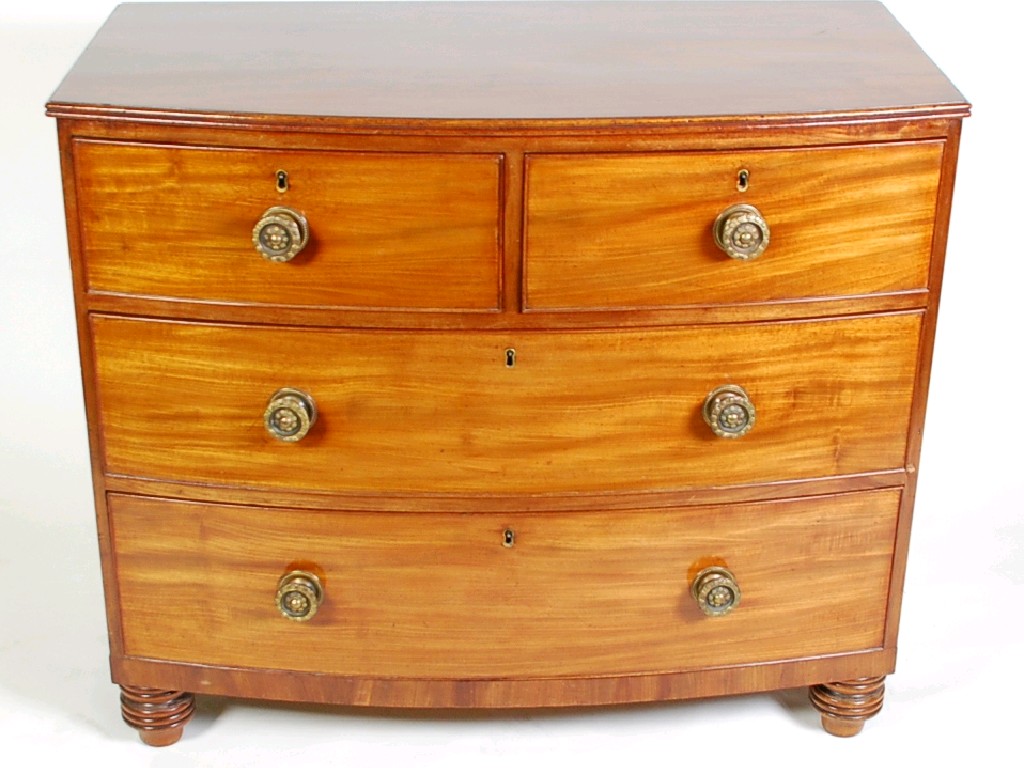 Appraisal: GOOD GEORGE VI BOW FRONTED MAHOGANY CHEST OF DRAWERS of