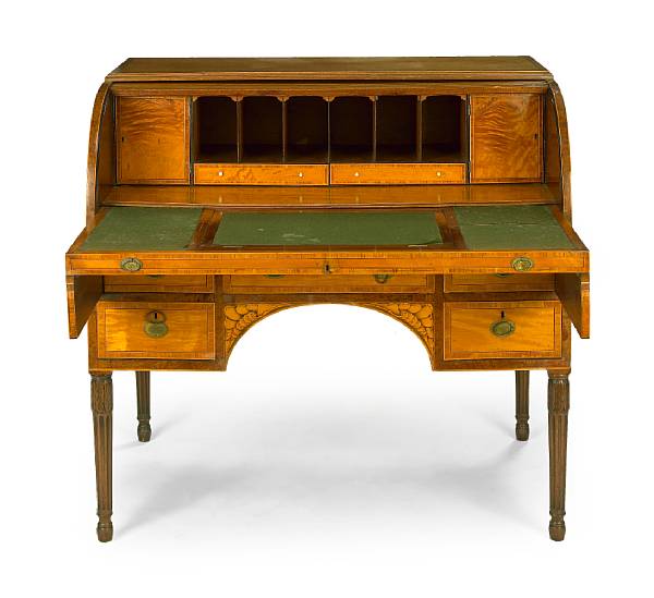 Appraisal: A George III yew wood crossbanded satinwood cylinder desk fourth