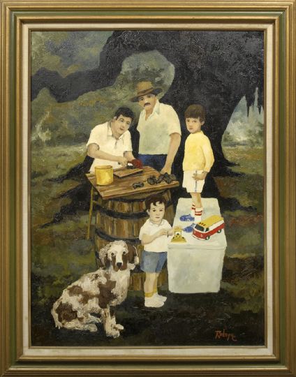 Appraisal: George Rodrigue American Louisiana b Opening Oysters at Bayou Pettitance