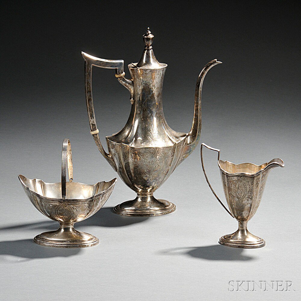 Appraisal: Three-piece Gorham Plymouth Engraved Pattern Sterling Silver Tea Service Providence