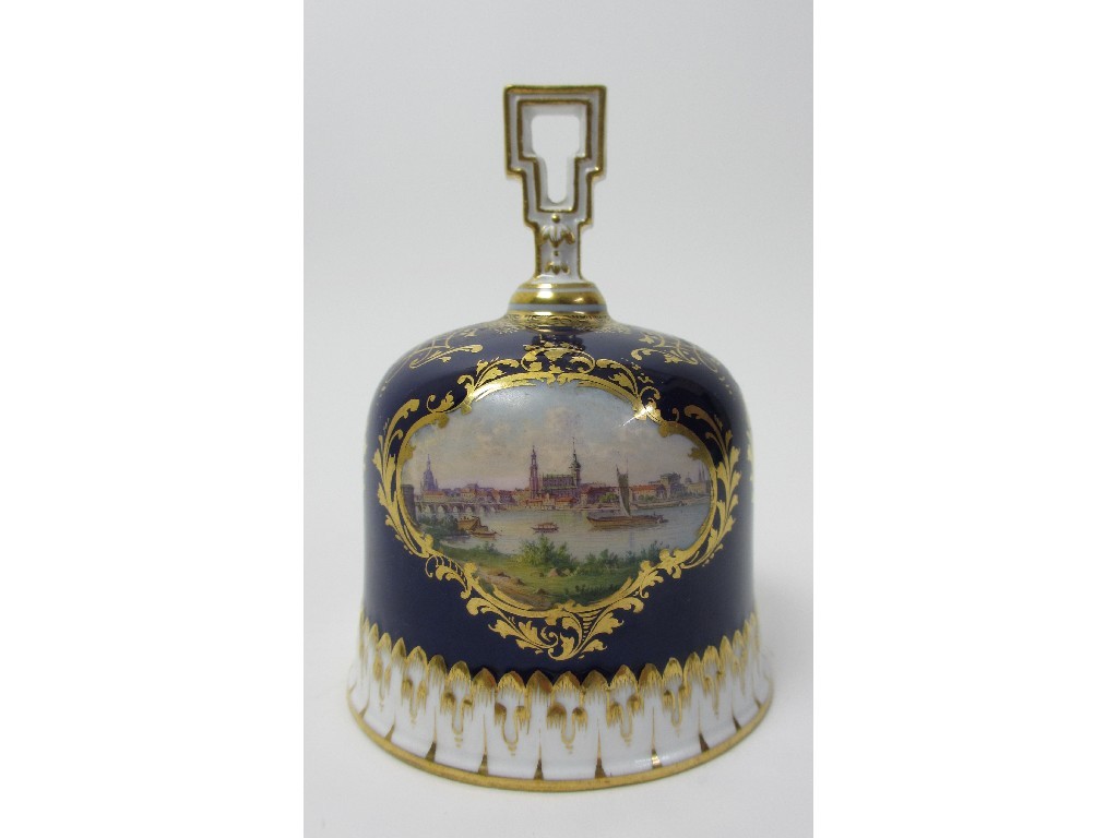 Appraisal: A Meissen table bell painted with a view of Dresden