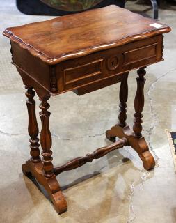 Appraisal: Victorian burl walnut sewing table Victorian burl walnut sewing table