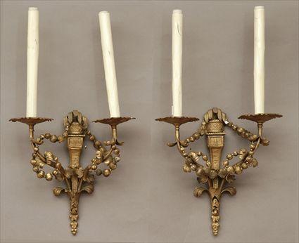 Appraisal: Pair of Louis XVI-Style Gilt-Metal Two-Light Wall Sconces x in