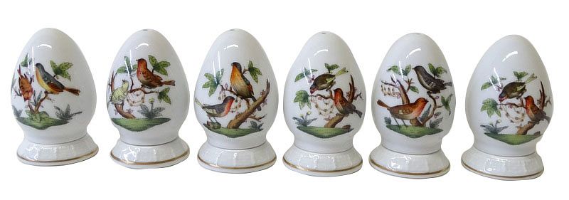 Appraisal: Six Herend Rothschild Porcelain Salt Peppers Six Herend Rothschild Bird