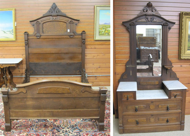 Appraisal: A VICTORIAN WALNUT BED AND DRESSER SET American Civil War