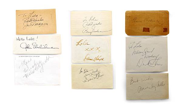 Appraisal: A group of celebrity autographs s All penned in various