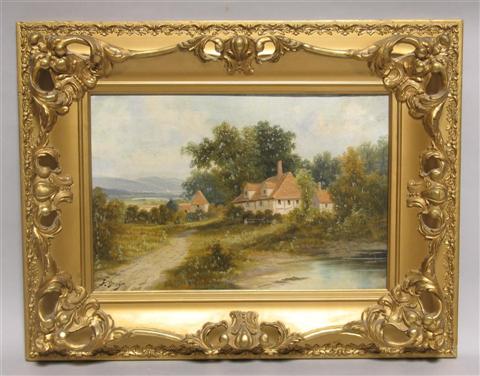 Appraisal: F BURGER EUROPEAN SCHOOL RURAL LANDSCAPE WITH COTTAGE Oil on