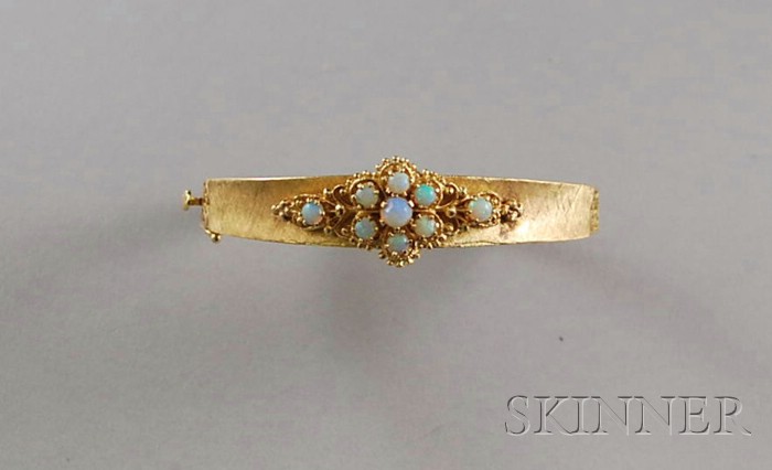 Appraisal: kt Gold and Opal Bangle Bracelet interior circ in total