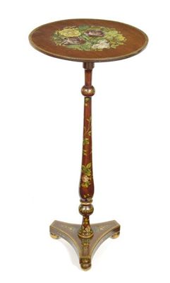 Appraisal: A Sheraton revival mahogany occasional table painted with roses and