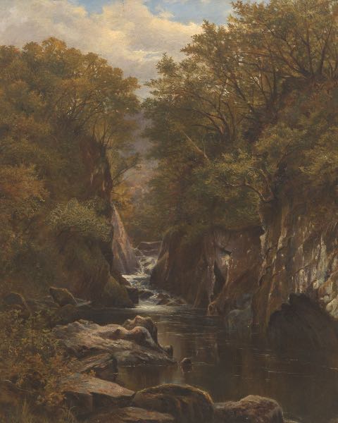 Appraisal: GEORGE WELLS BRITISH FL - x Waterfall landscape Oil on