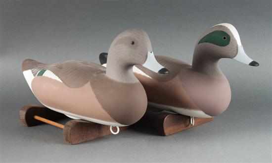 Appraisal: Pair of carved and painted wood Green-winged Teal'' working duck