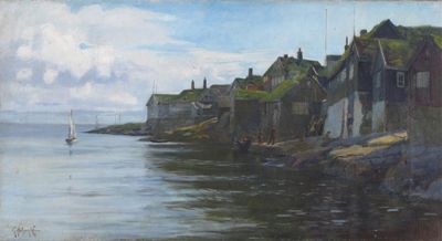 Appraisal: Rowland Holyoake Early th Century A coastal village possibly in