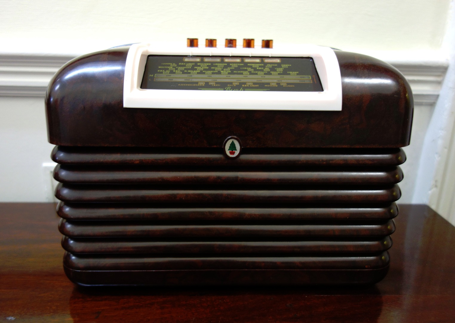 Appraisal: A Bush DAC valve radio in marbled brown bakelite case