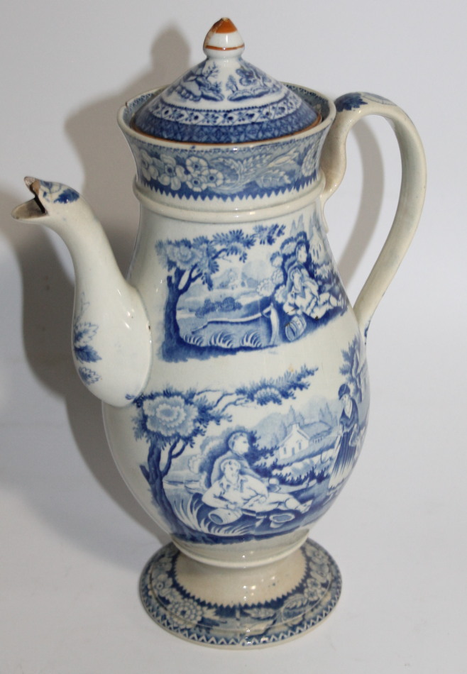 Appraisal: A late thC blue and white pearlware coffee pot the