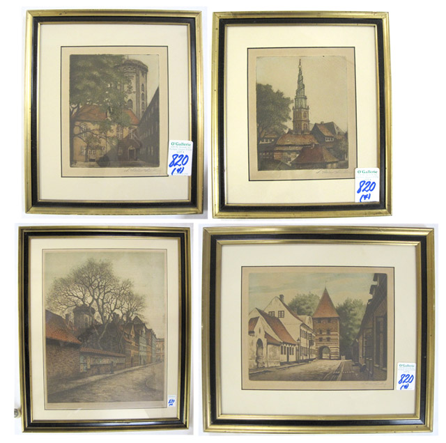 Appraisal: A SCHOUW LUNDBERG FOUR COLORED ETCHINGS Swedish th- th century