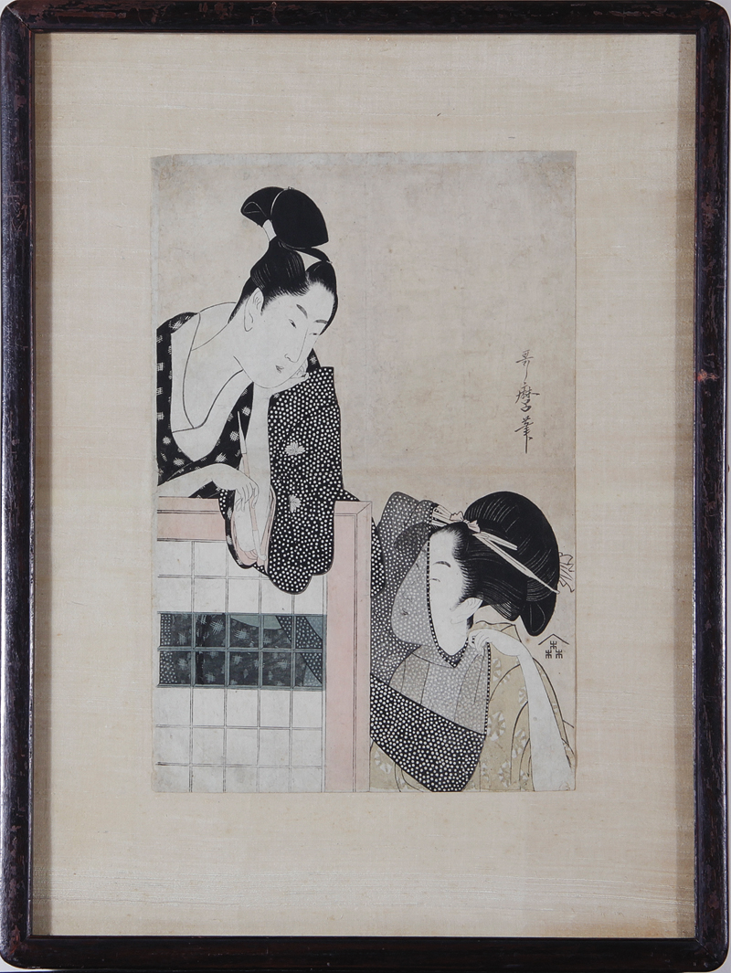 Appraisal: Kitagawa Utamaro Japanese - COUPLE WITH A STANDING SCREEN c