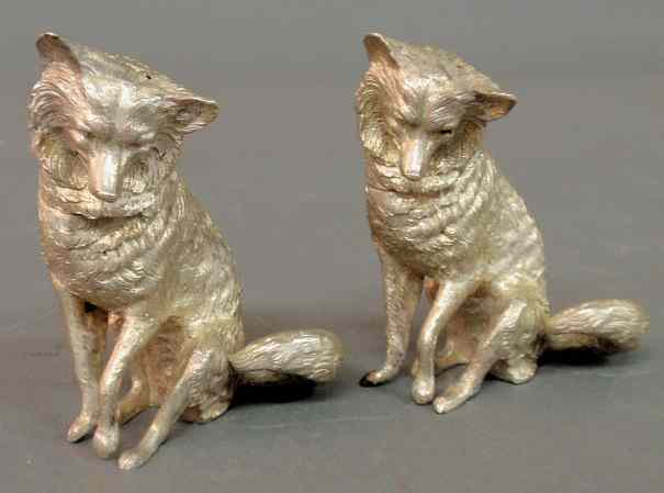 Appraisal: Pair of German silver seated fox salt pepper shakers h