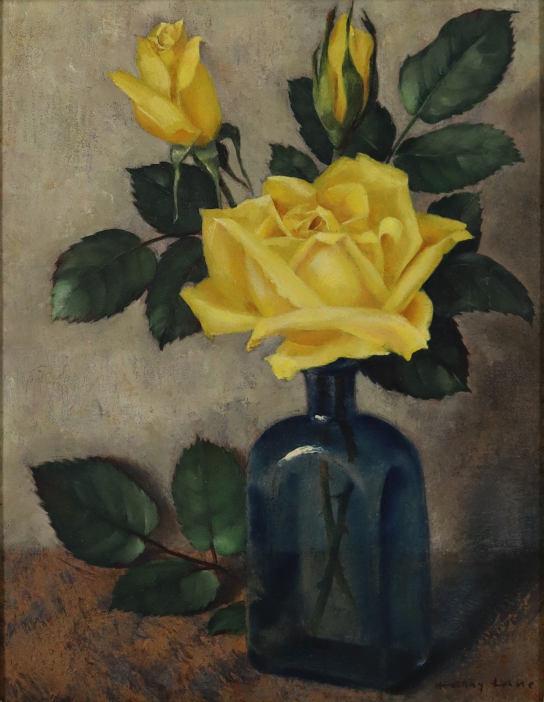 Appraisal: HARRY LANE AMERICAN - Yellow Rose still life Oil on