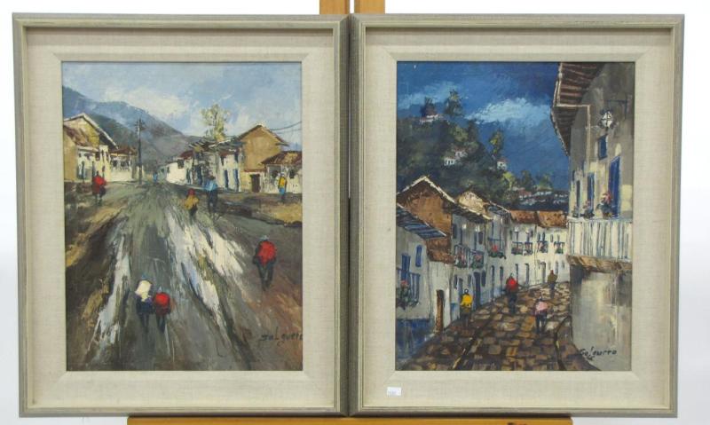 Appraisal: Pair of Vintage European Decorator Oil Paintings both are signed