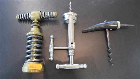 Appraisal: THREE CORK SCREWS INCLUDING HORN HANDLED