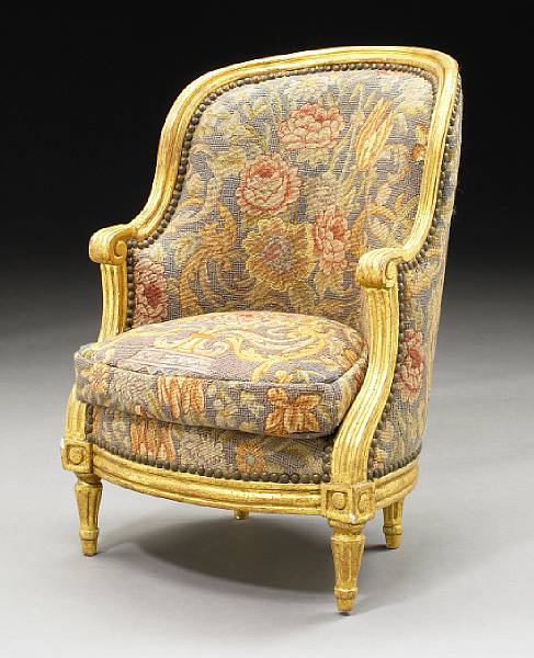 Appraisal: A Louis XVI style giltwood bergere d'enfant last quarter th