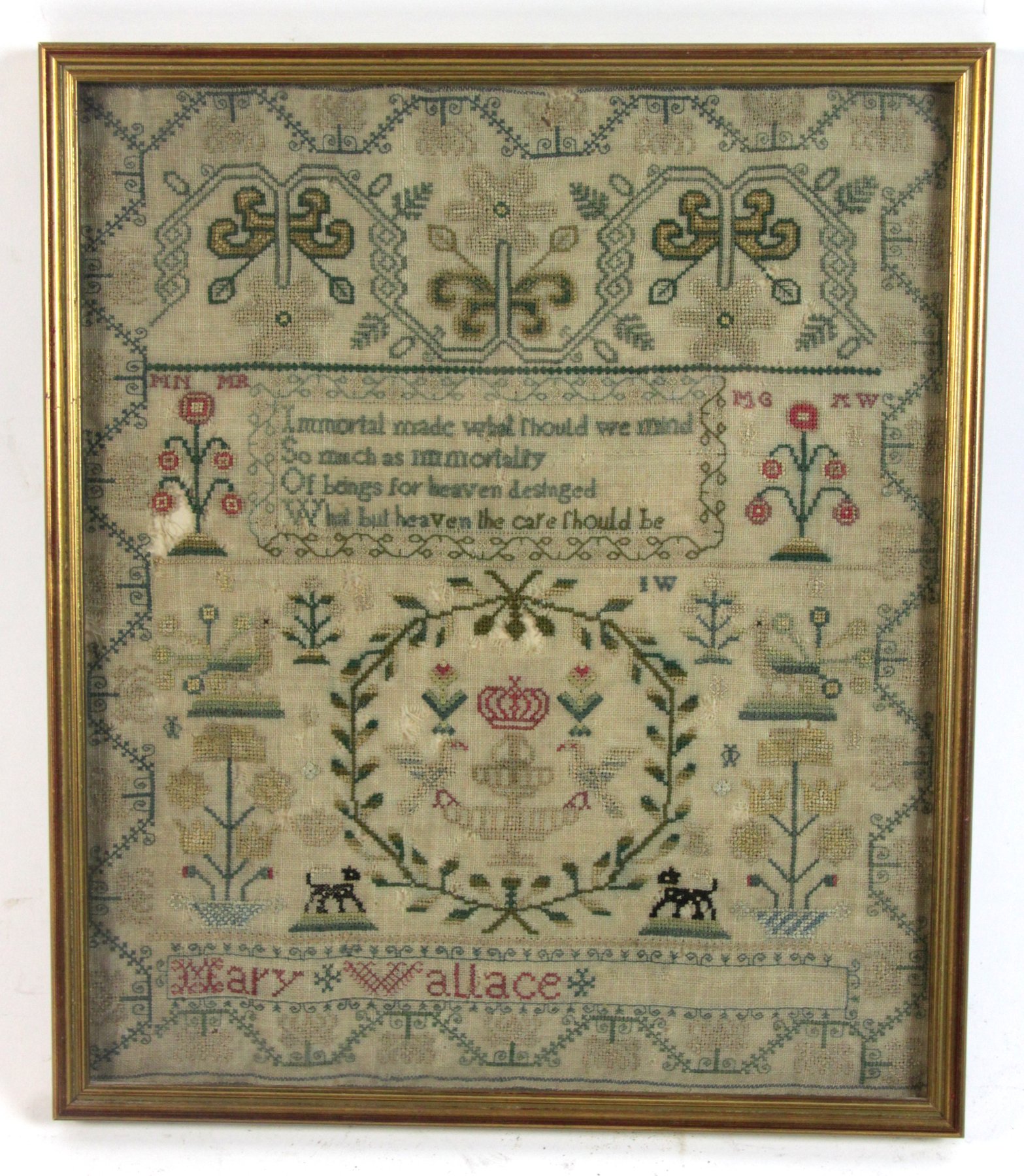 Appraisal: A needlework sampler worked by Mary Wallace circa cm x