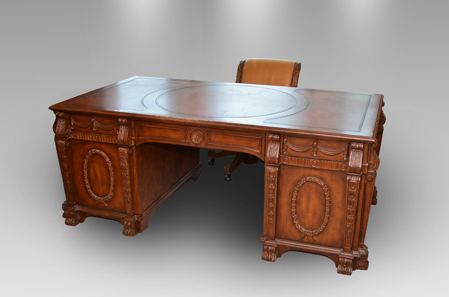 Appraisal: HOOKER SEVEN SEAS PARTNER'S DESK WITH CHAIR Embossed faux leather