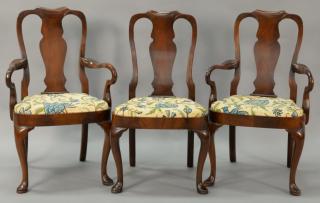 Appraisal: Set of ten mahogany Queen Anne style chairs with crewelwork