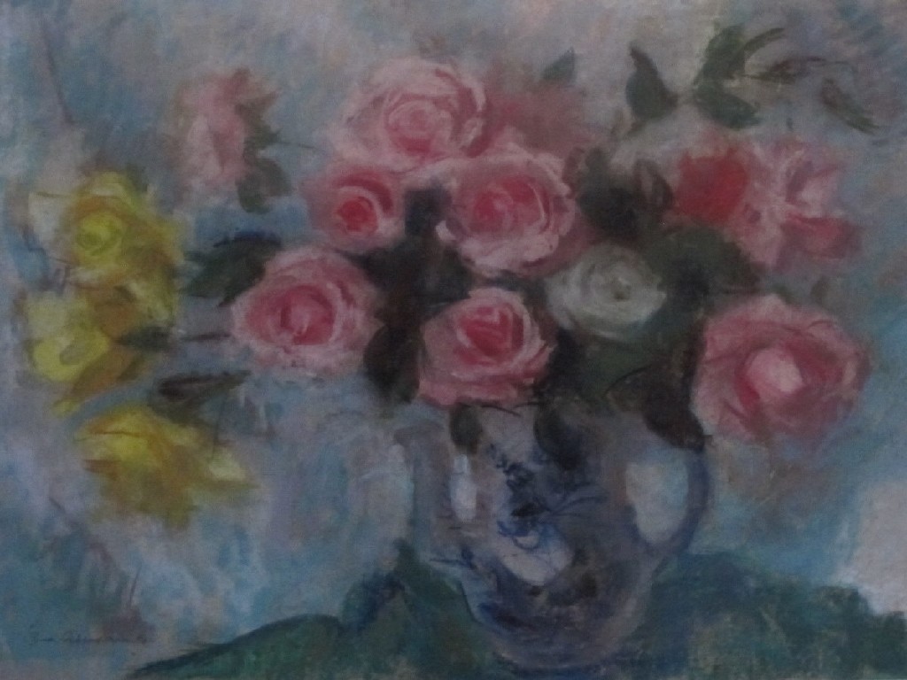 Appraisal: LENA ALEXANDER - MIXED ROSES IN A BLUE AND WHITE