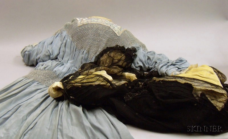 Appraisal: Four Late th Century Silk Dresses shattered remnants